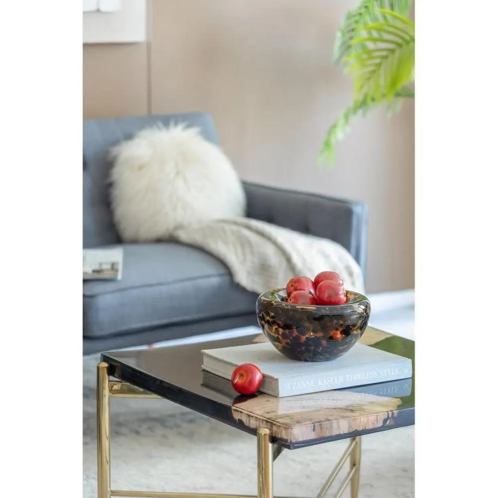 4" Beige Brown And Black Animal Print Round Glass Table Vase - NOBLE HOME INTERIORS