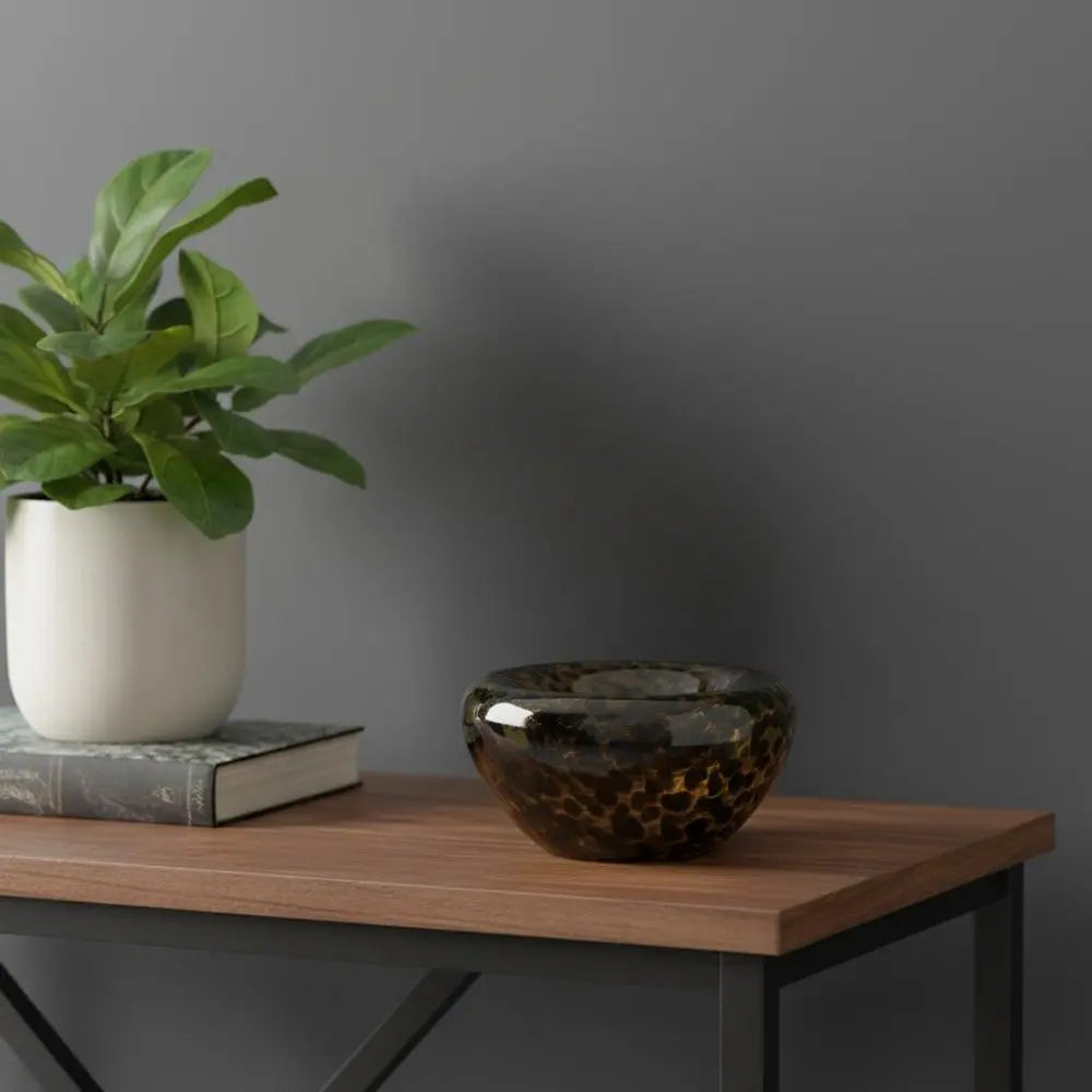 4" Beige Brown And Black Animal Print Round Glass Table Vase - NOBLE HOME INTERIORS
