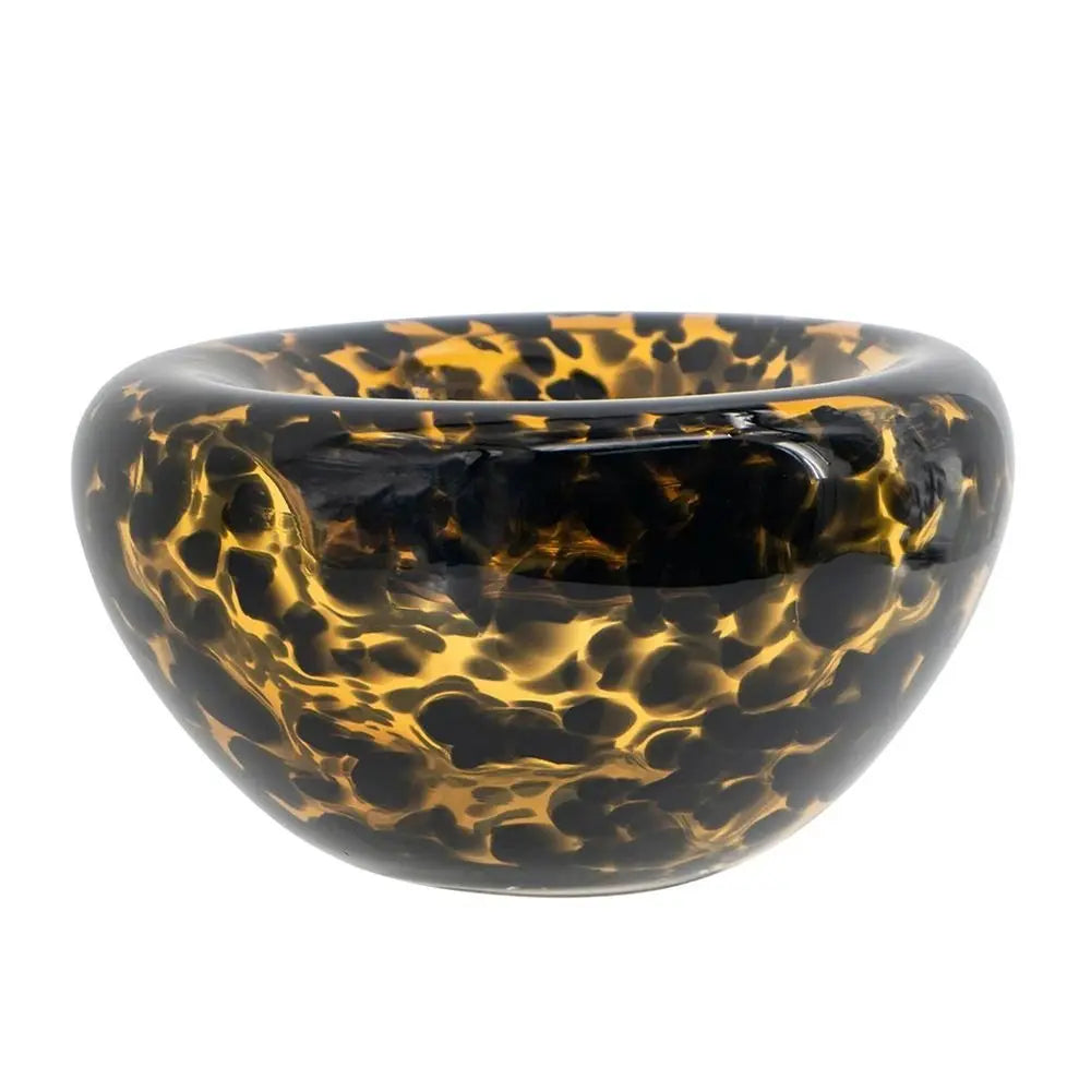 4" Beige Brown And Black Animal Print Round Glass Table Vase - NOBLE HOME INTERIORS