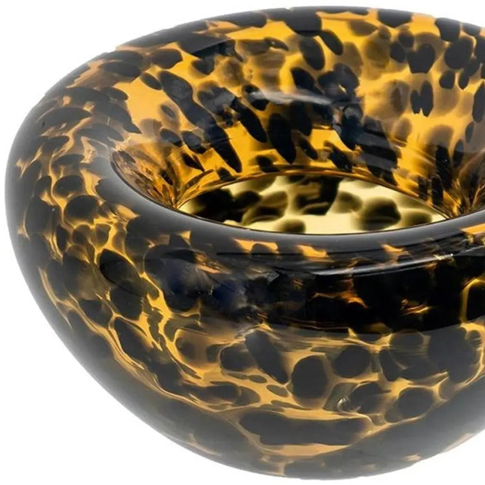 4" Beige Brown And Black Animal Print Round Glass Table Vase - NOBLE HOME INTERIORS