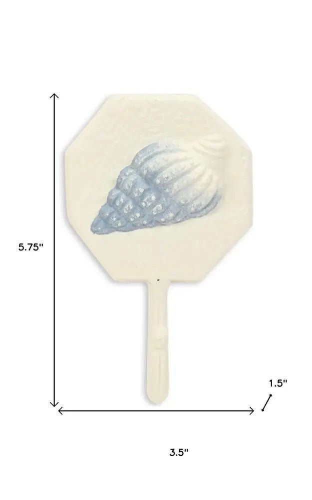4" Blue And Cream Cast Iron Conch Shell Wall Hook - NOBLE HOME INTERIORS