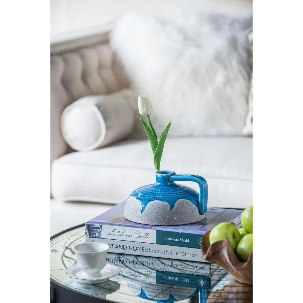 4" Blue and Gray Bud Ceramic Jug Vase With Does Not Apply - NOBLE HOME INTERIORS