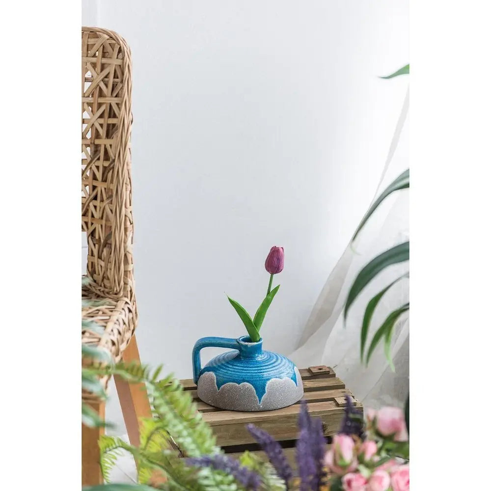 4" Blue and Gray Bud Ceramic Jug Vase With Does Not Apply - NOBLE HOME INTERIORS