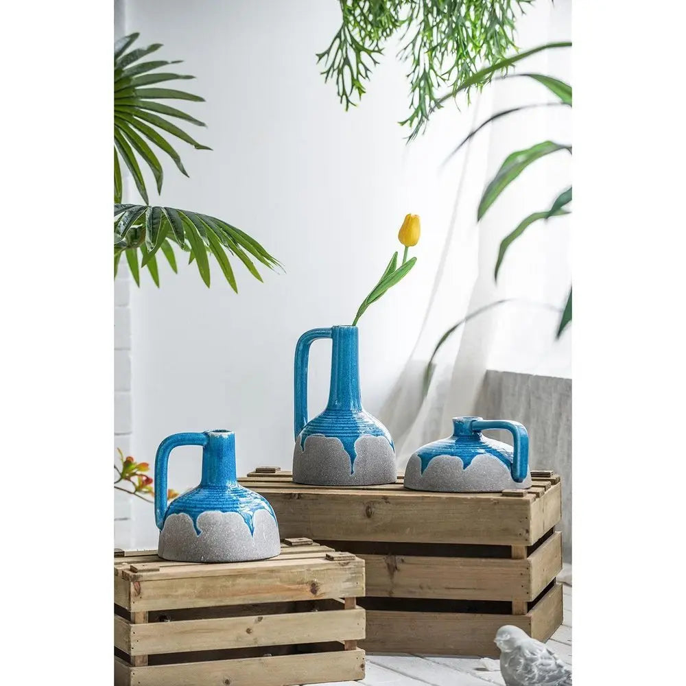 4" Blue and Gray Bud Ceramic Jug Vase With Does Not Apply - NOBLE HOME INTERIORS