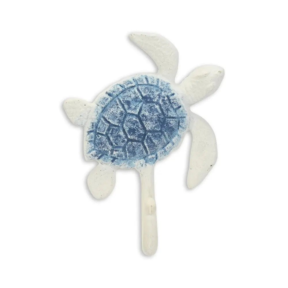 4" Blue And White Cast Iron Turtle Wall Hook - NOBLE HOME INTERIORS