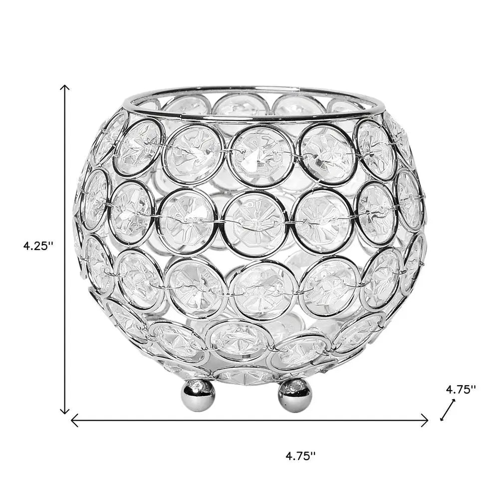4" Clear And Silver Faux Crystal And Metal Round Table Vase - NOBLE HOME INTERIORS