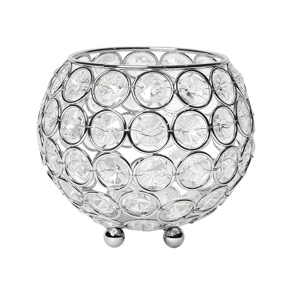 4" Clear And Silver Faux Crystal And Metal Round Table Vase - NOBLE HOME INTERIORS