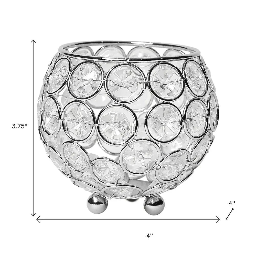 4" Clear And Silver Faux Crystal And Metal Round Table Vase - NOBLE HOME INTERIORS
