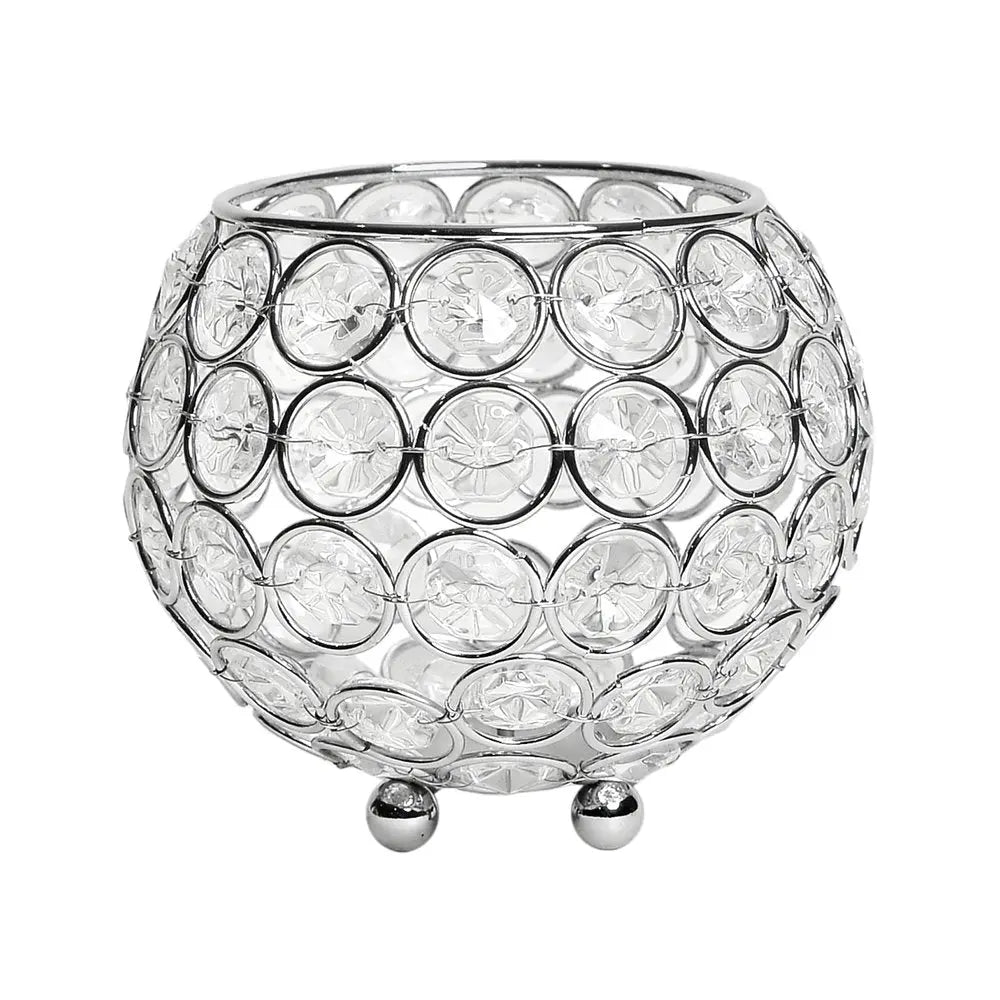 4" Clear And Silver Faux Crystal And Metal Round Table Vase - NOBLE HOME INTERIORS