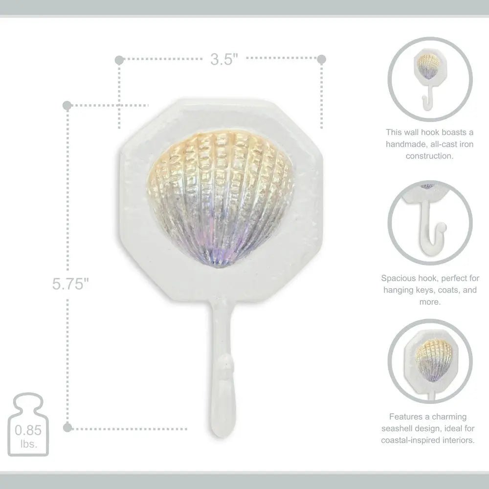 4" Cream And Pearl Cast Iron Seashell Wall Hook - NOBLE HOME INTERIORS