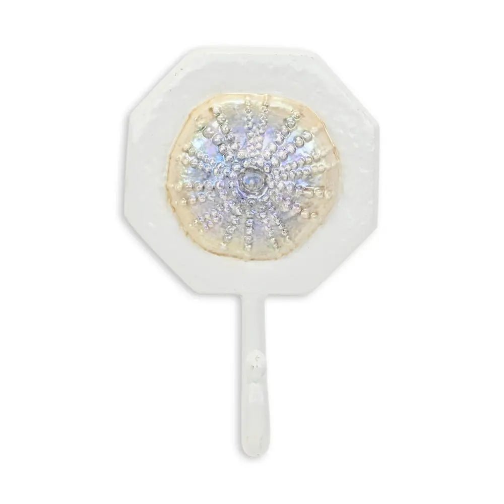 4" Pearl And White Cast Iron Sand Dollar Wall Hook - NOBLE HOME INTERIORS