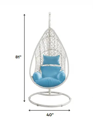 40" Blue and Steel stand finished Metal Outdoor Swing Chair with Blue Cushion - NOBLE HOME INTERIORS