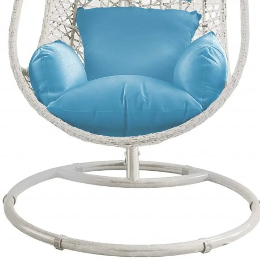 40" Blue and Steel stand finished Metal Outdoor Swing Chair with Blue Cushion - NOBLE HOME INTERIORS