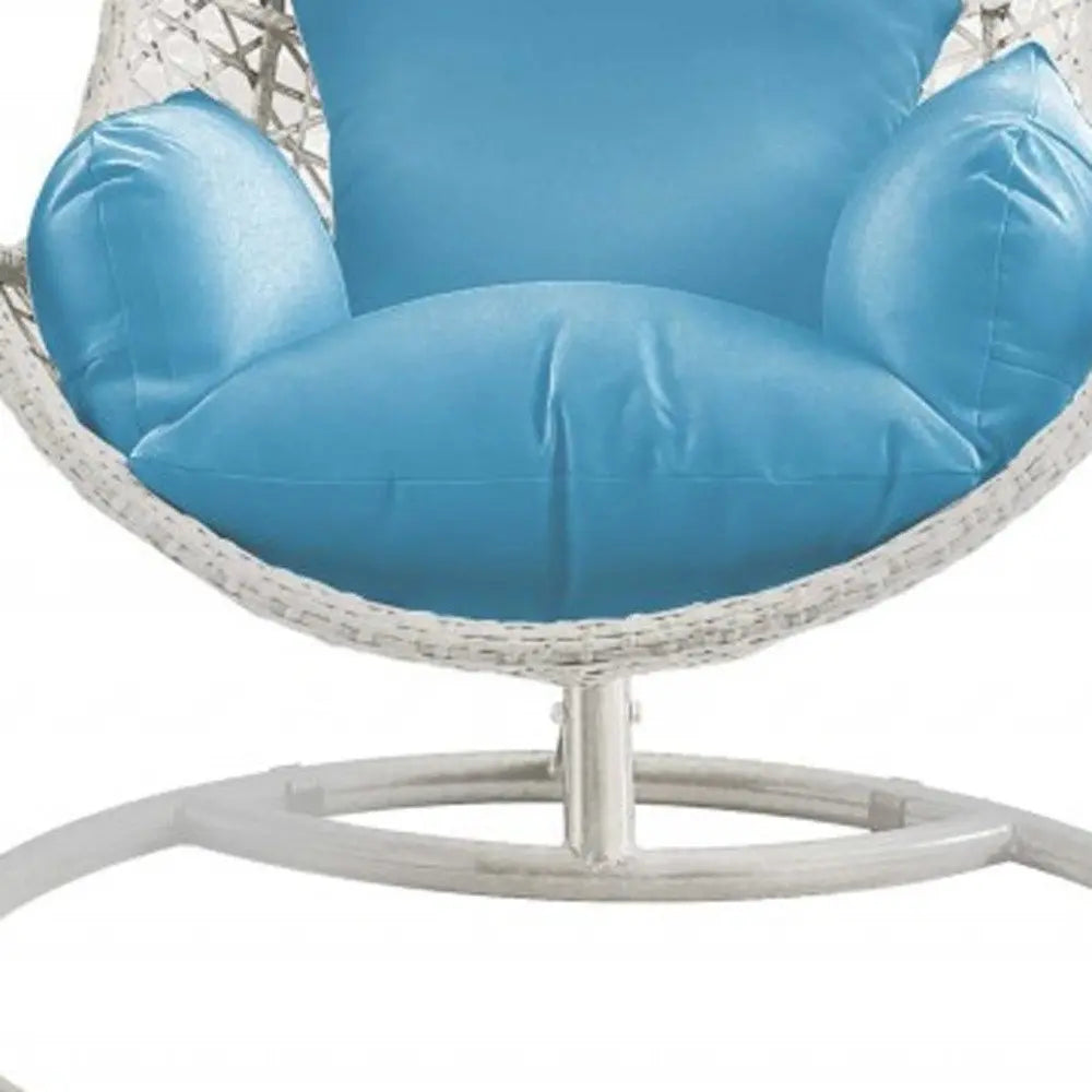 40" Blue and Steel stand finished Metal Outdoor Swing Chair with Blue Cushion - NOBLE HOME INTERIORS