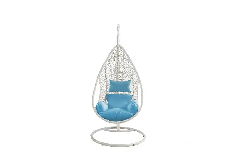 40" Blue and Steel stand finished Metal Outdoor Swing Chair with Blue Cushion - NOBLE HOME INTERIORS