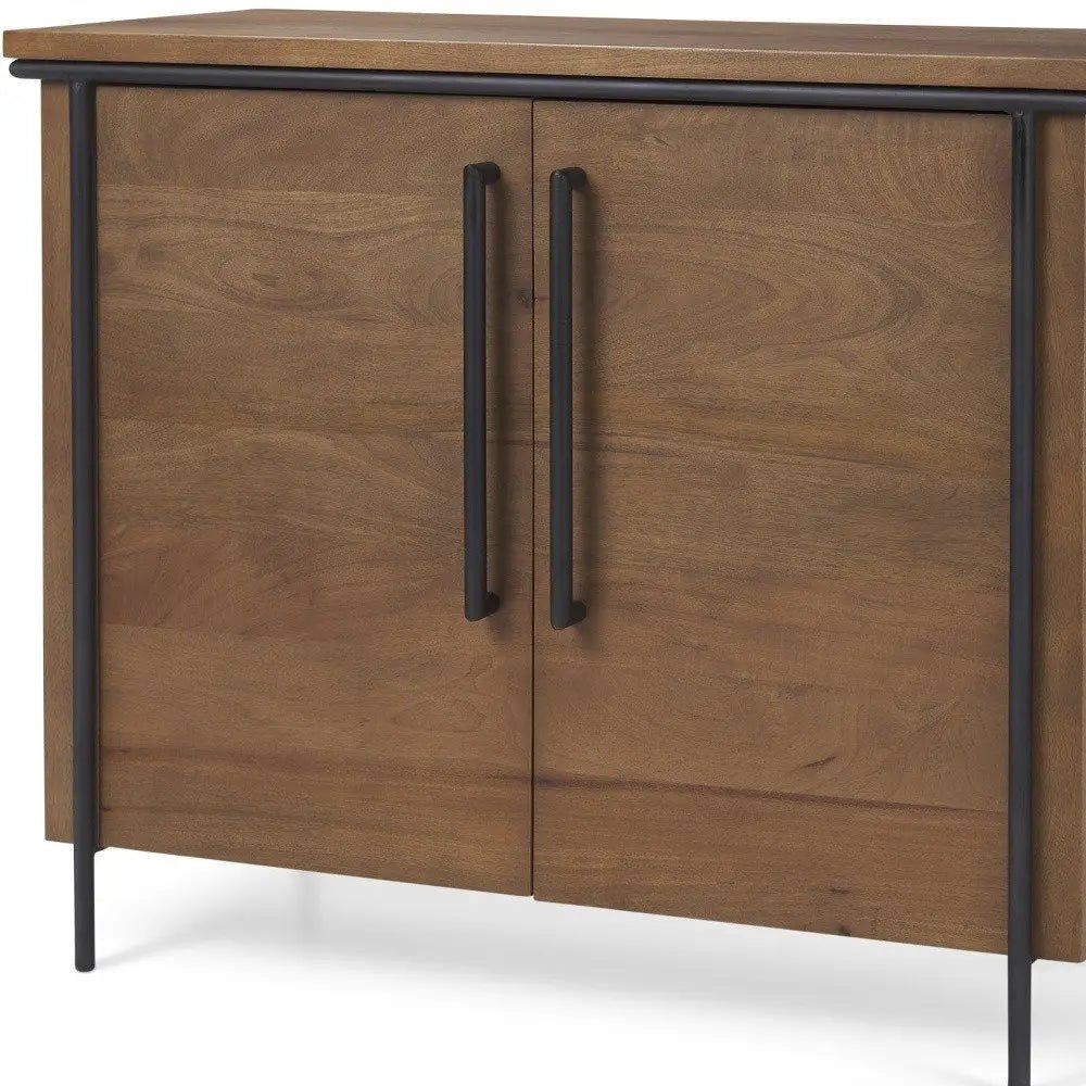 40" Brown and Black Solid Wood and Metal Accent Cabinet With Two Doors - NOBLE HOME INTERIORS
