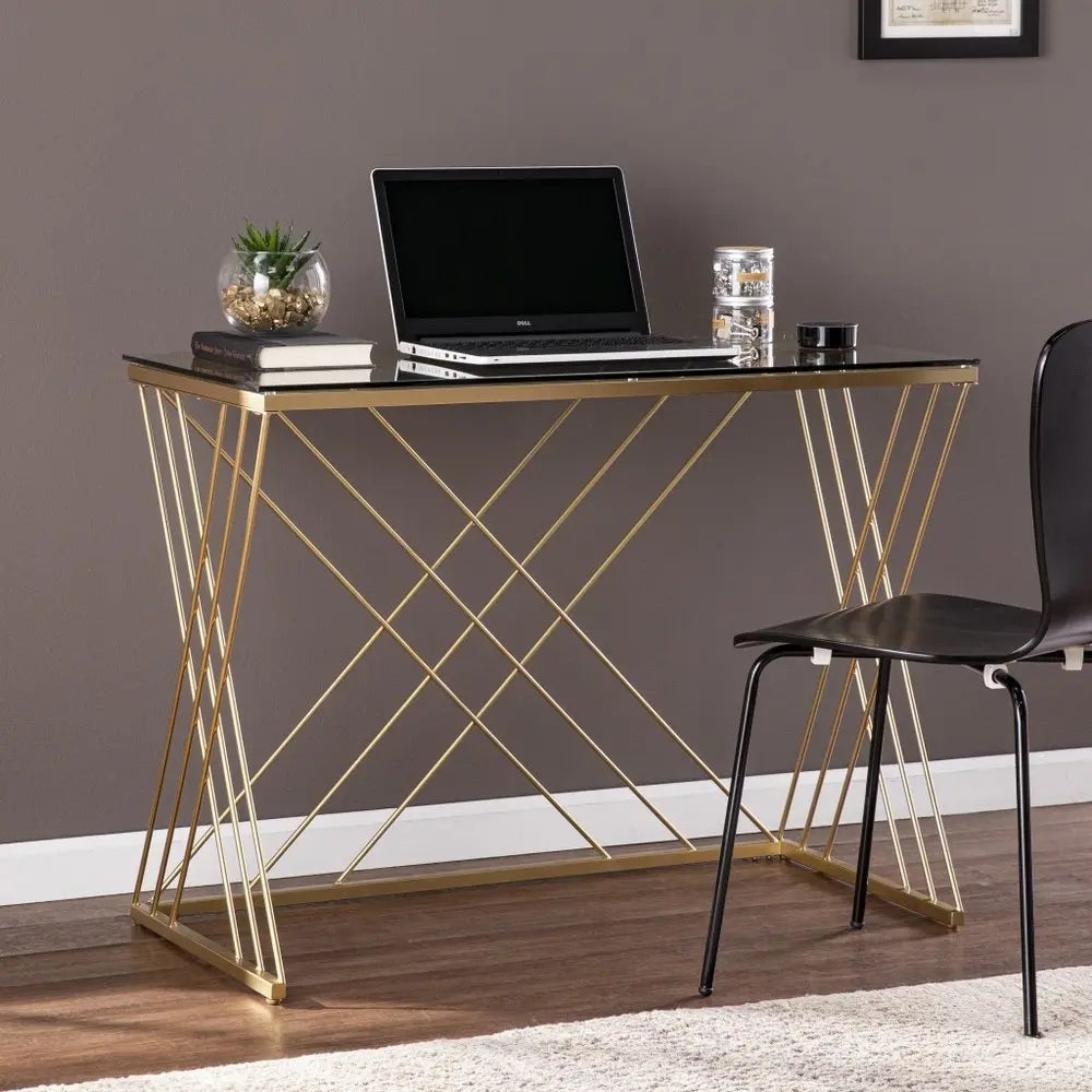 40" Clear and Gold Glass Writing Desk - NOBLE HOME INTERIORS