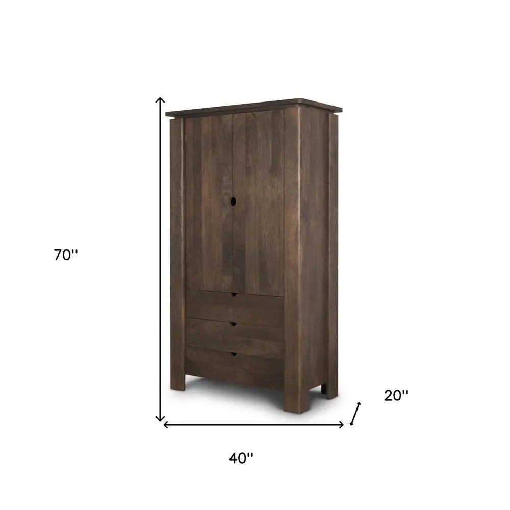40" Dark Brown Solid Wood Curio Cabinet With Two Doors And Three Drawers - NOBLE HOME INTERIORS