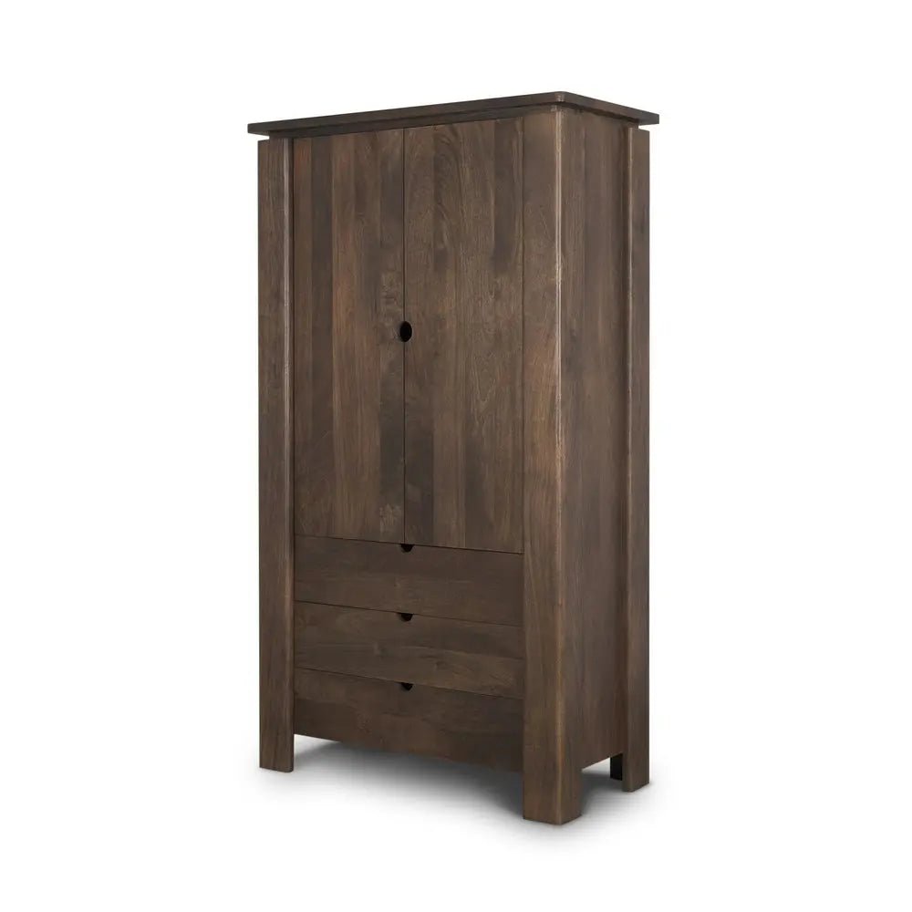 40" Dark Brown Solid Wood Curio Cabinet With Two Doors And Three Drawers - NOBLE HOME INTERIORS