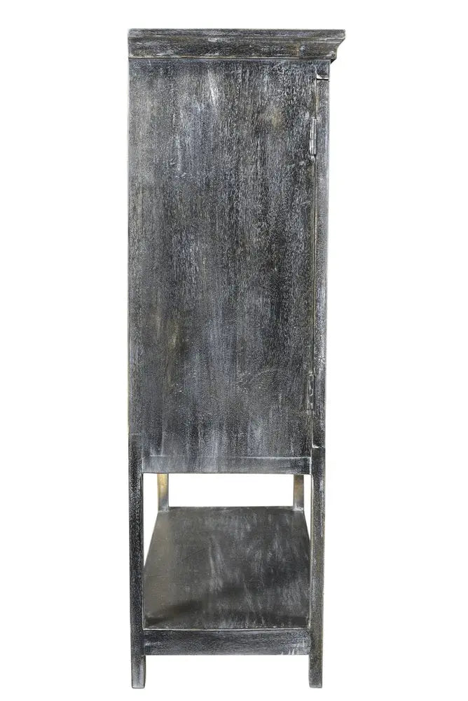 40" Distressed Wash Dark Gray Solid Wood Two Door Accent Cabinet - NOVA HOME FURNITURE