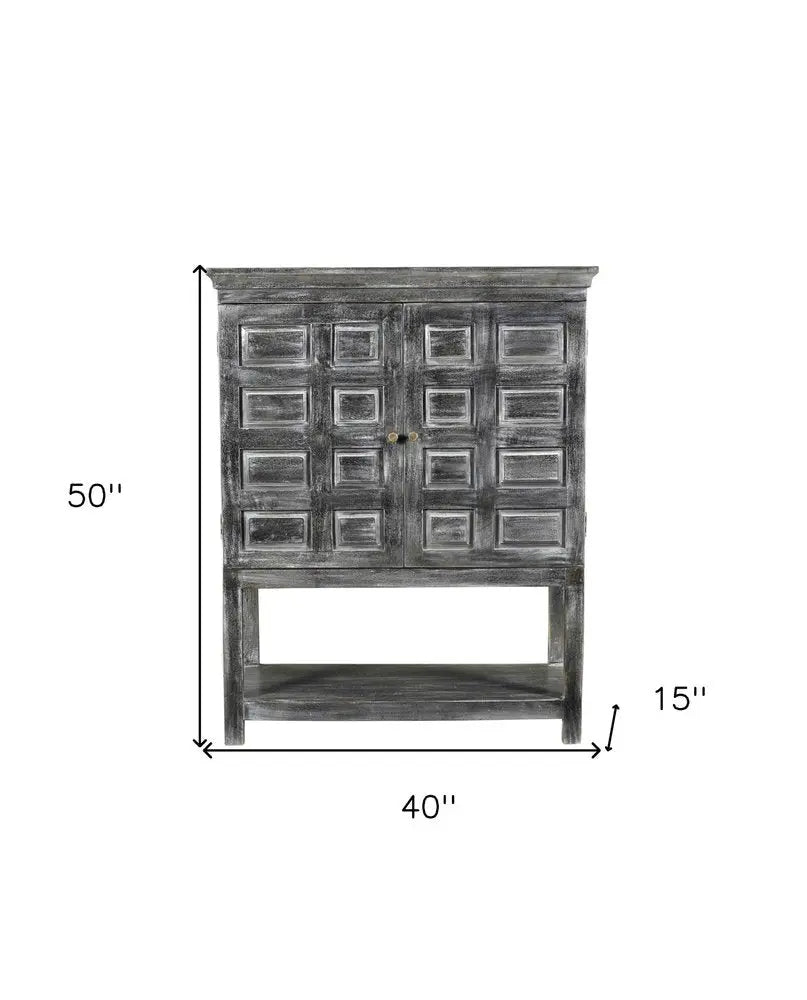 40" Distressed Wash Dark Gray Solid Wood Two Door Accent Cabinet - NOVA HOME FURNITURE