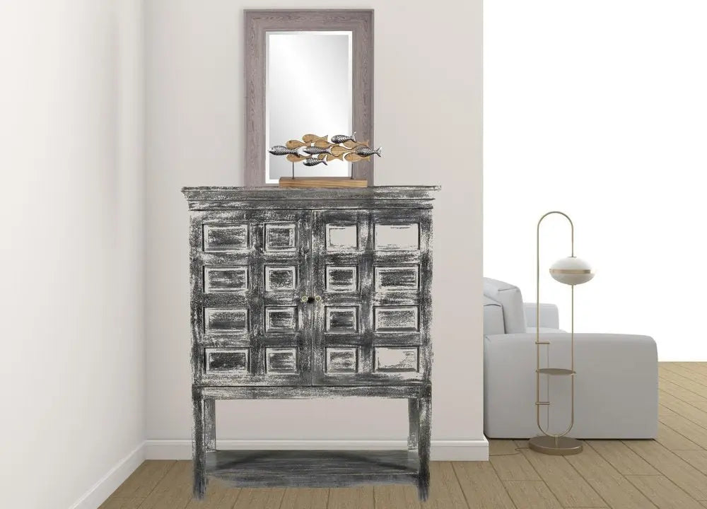40" Distressed Wash Dark Gray Solid Wood Two Door Accent Cabinet - NOVA HOME FURNITURE