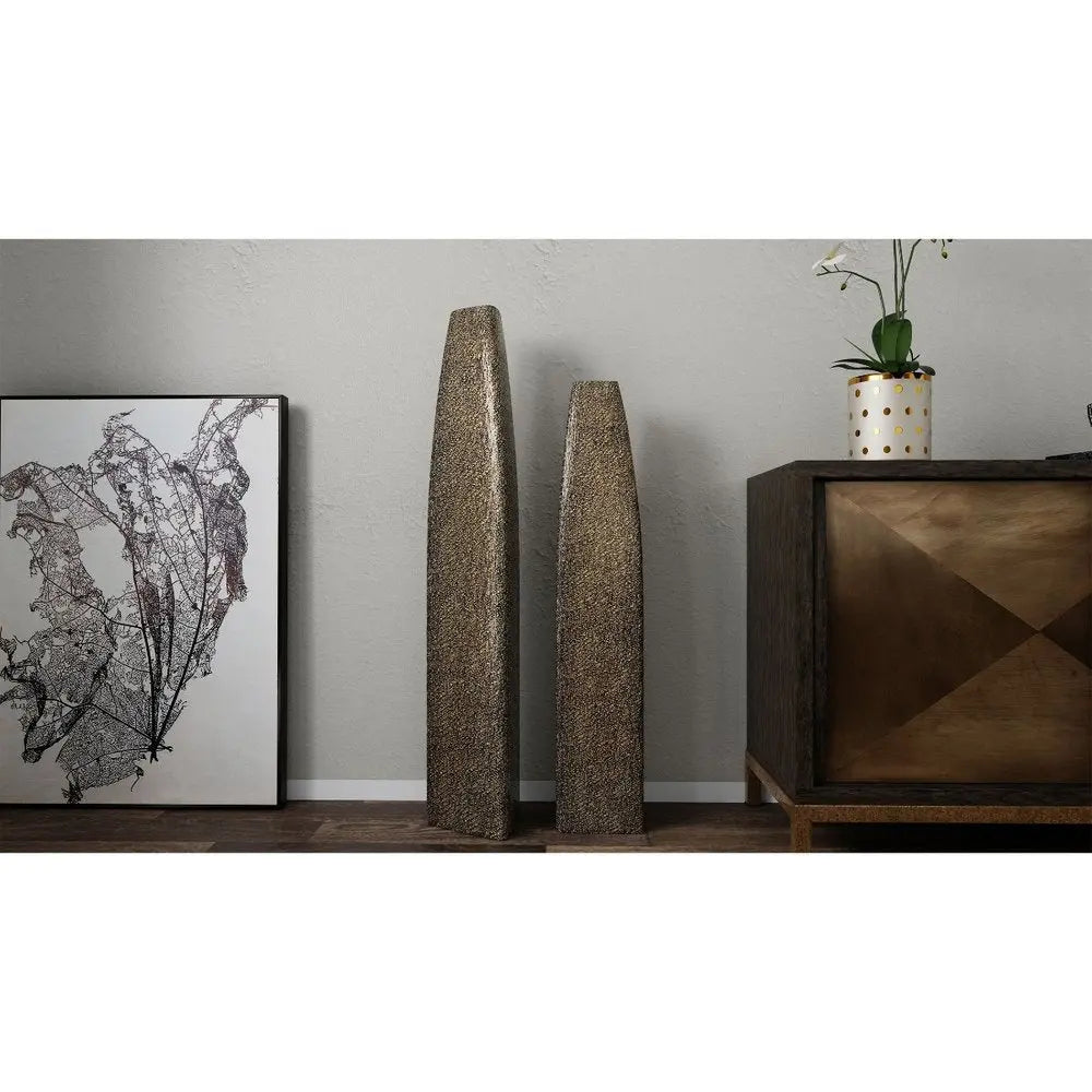 40" Gold Tapered Ceramic Floor Vase - NOBLE HOME INTERIORS