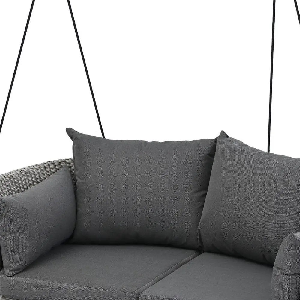 40" Gray Woven Rattan Outdoor Swing Chair with Gray Cushion - NOBLE HOME INTERIORS