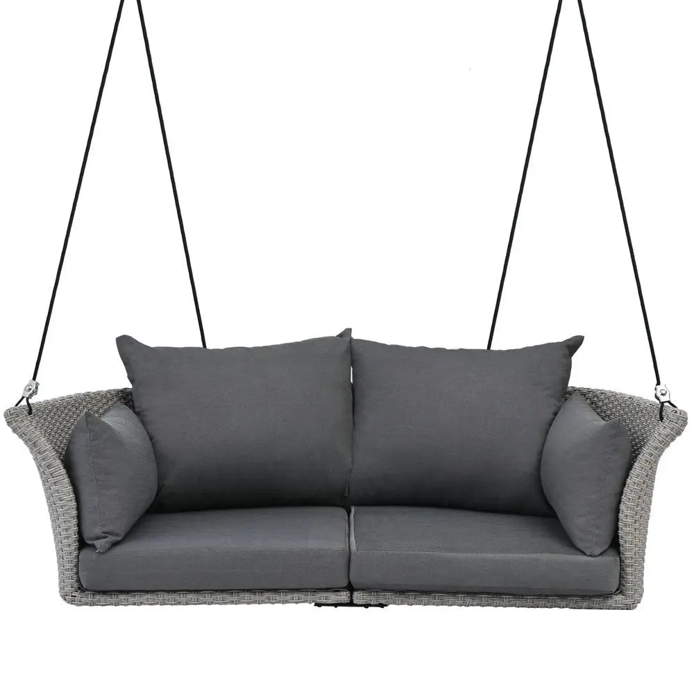 40" Gray Woven Rattan Outdoor Swing Chair with Gray Cushion - NOBLE HOME INTERIORS