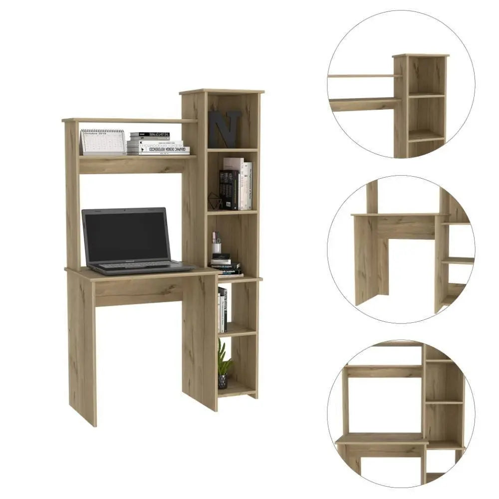 40" Natural Computer Desk With Hutch - NOBLE HOME INTERIORS