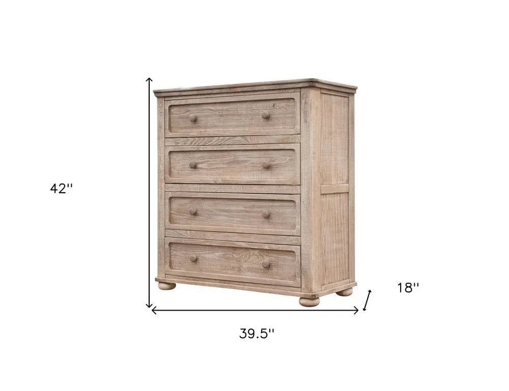 40" Natural Solid Wood Four Drawer Chest - NOBLE HOME INTERIORS
