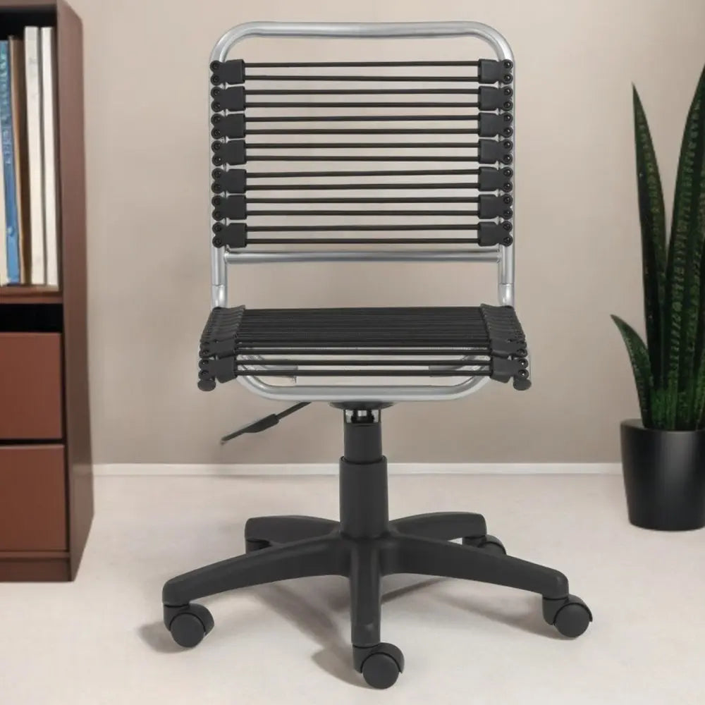 Black and Silver Adjustable Swivel Bungee Rolling Office Chair HomeRoots