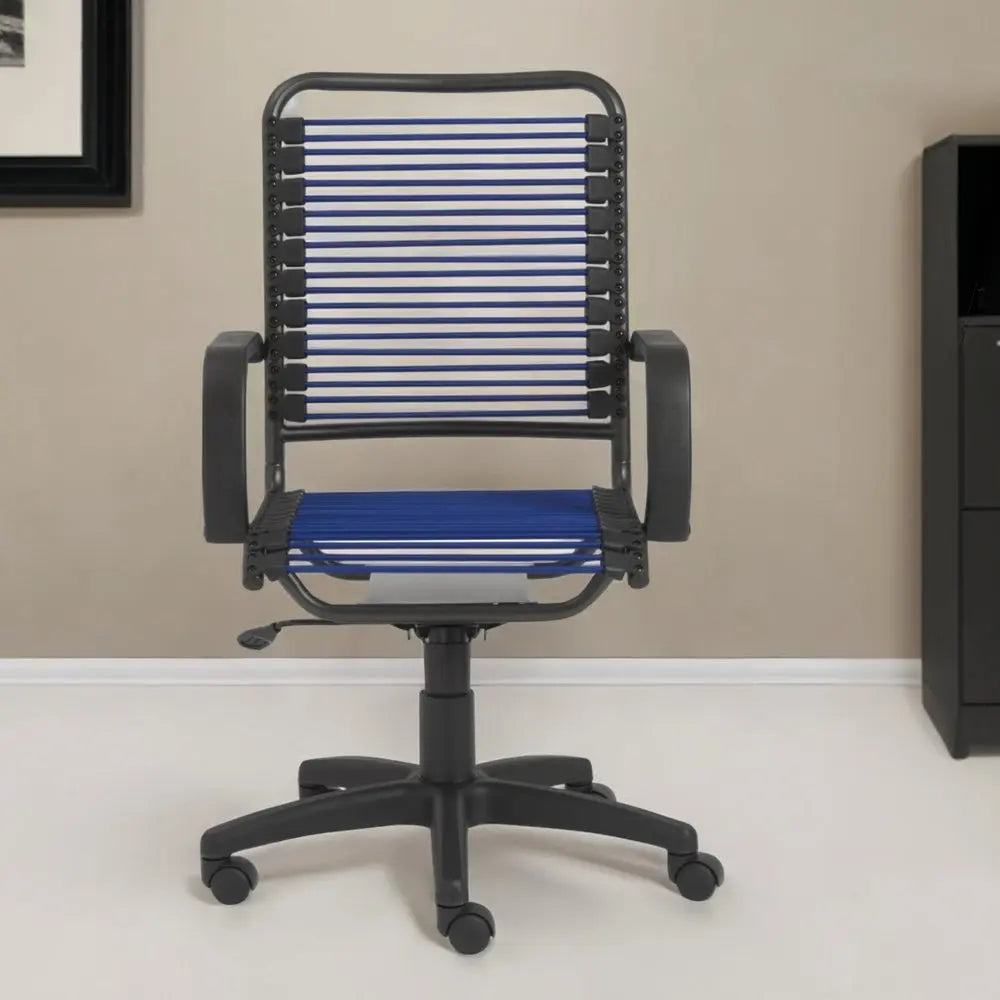 Blue and Black Adjustable Swivel Bungee Rolling Office Chair HomeRoots