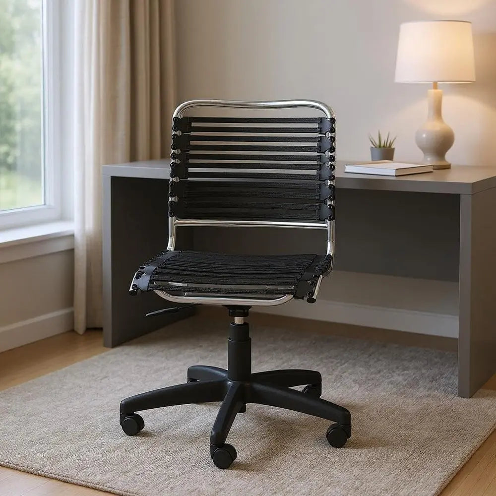 Black and Silver Adjustable Swivel Bungee Rolling Office Chair HomeRoots