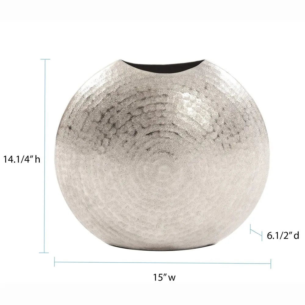 14" Silver Hammered Round Aluminum Table Vase HomeRoots