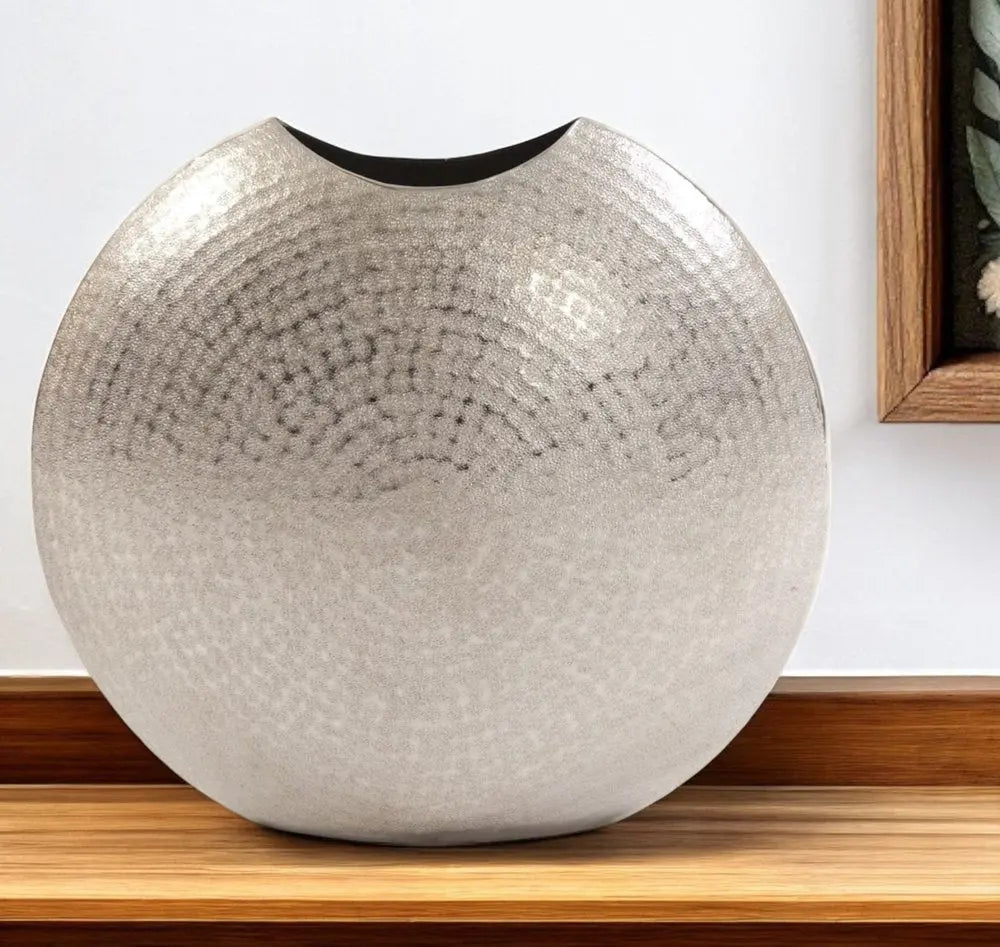 14" Silver Hammered Round Aluminum Table Vase HomeRoots