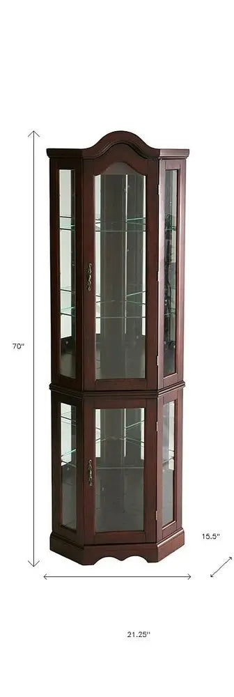 Mahogany Scallop Top Lighted Corner Curio Cabinet HomeRoots