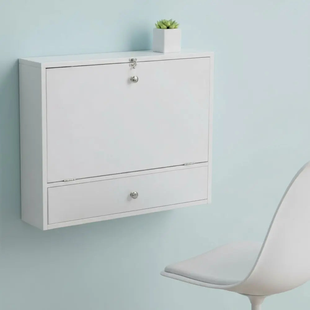 26" White Wall Mounted Floating Desk HomeRoots