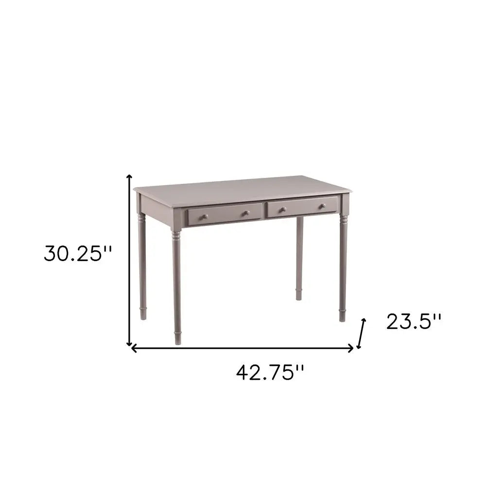 43" Gray Solid Wood Writing Desk With Two Drawers HomeRoots