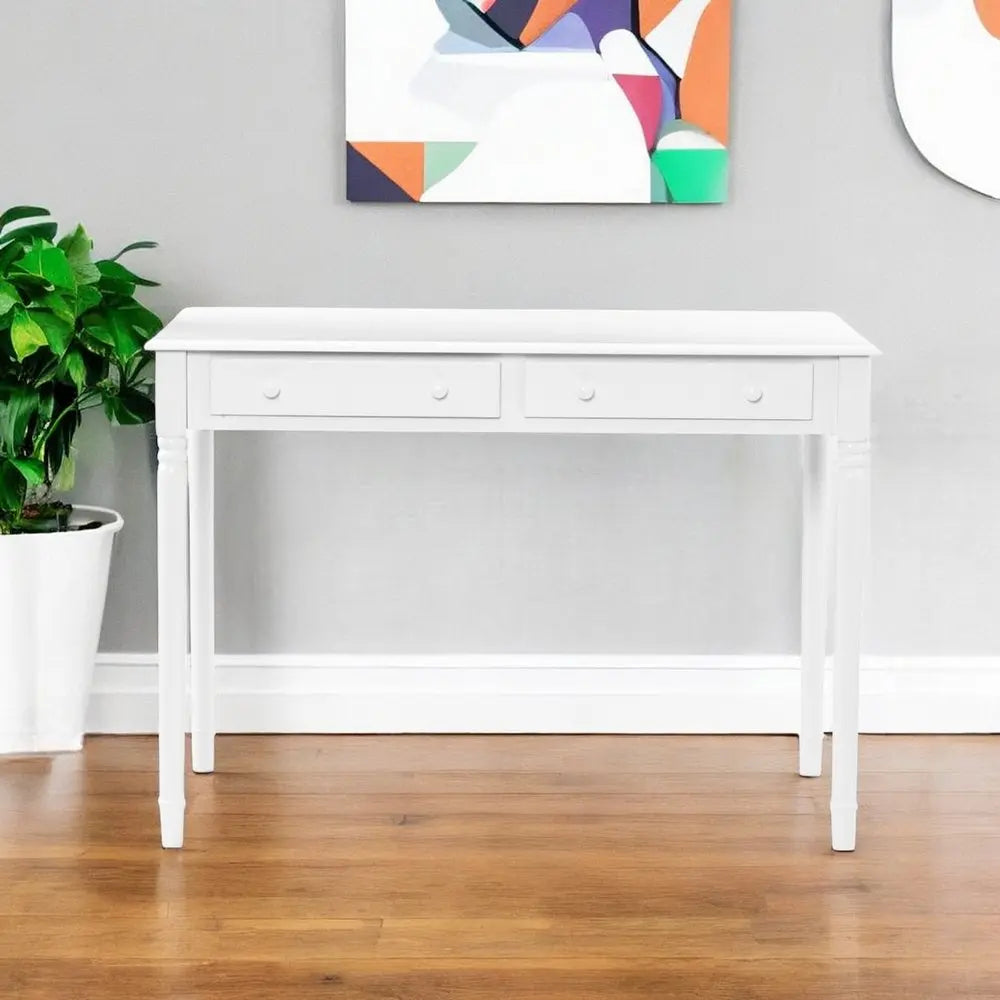 43" White Solid Wood Writing Desk With Two Drawers HomeRoots