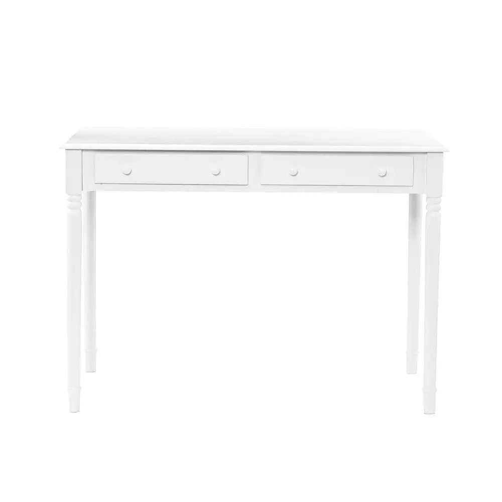 43" White Solid Wood Writing Desk With Two Drawers HomeRoots