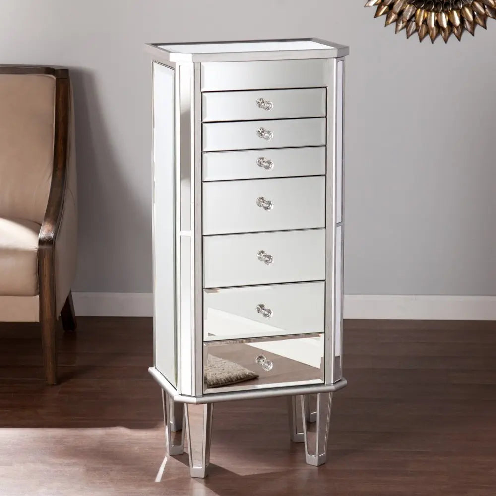 18" Silver Mirrored Writing Desk With Seven Drawers HomeRoots