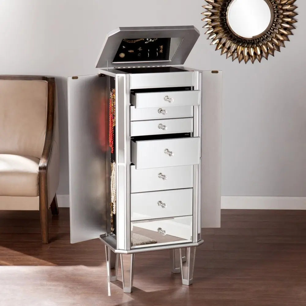 18" Silver Mirrored Writing Desk With Seven Drawers HomeRoots
