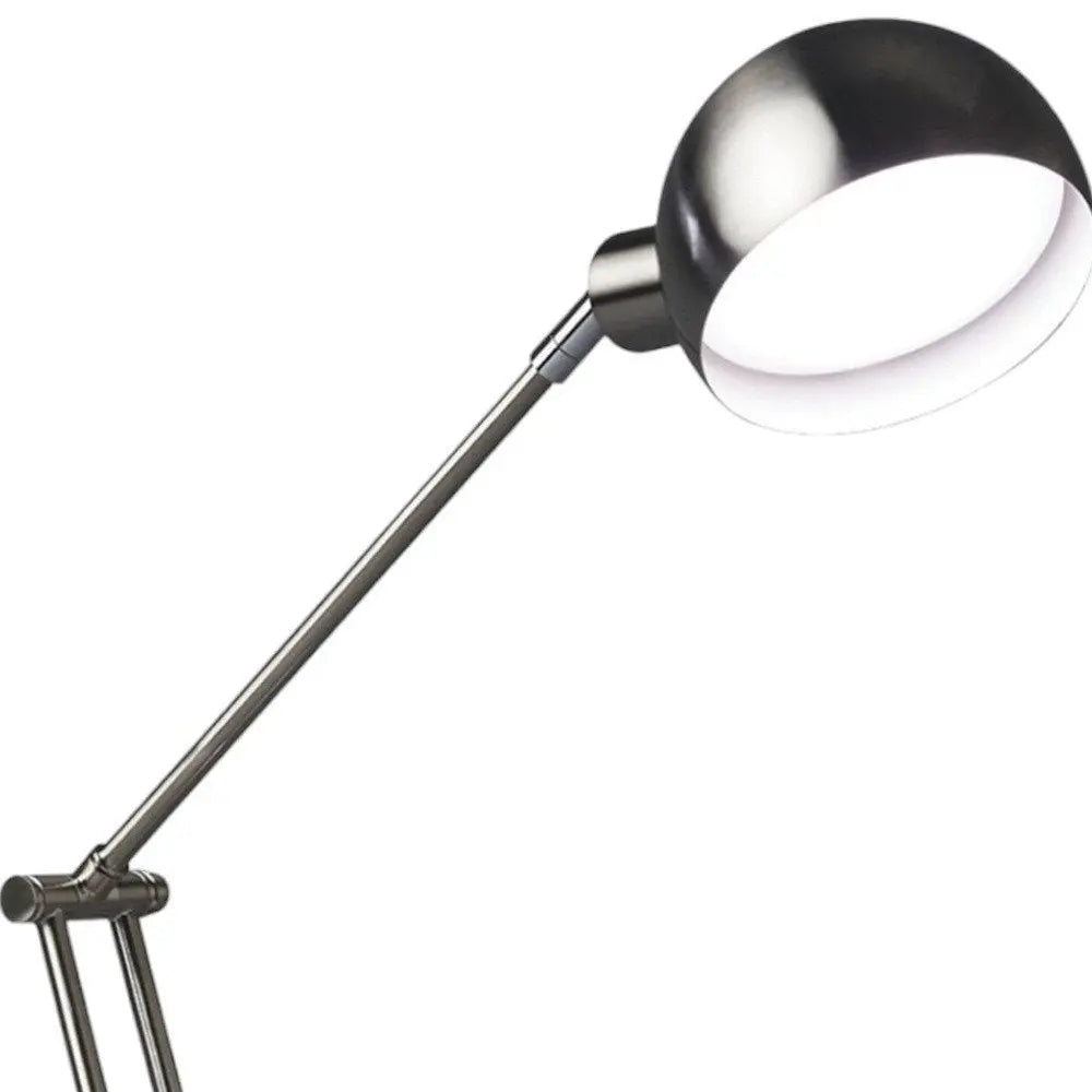 18" Nickel Metal Adjustable Swing Arm LED Desk Lamp With USB HomeRoots