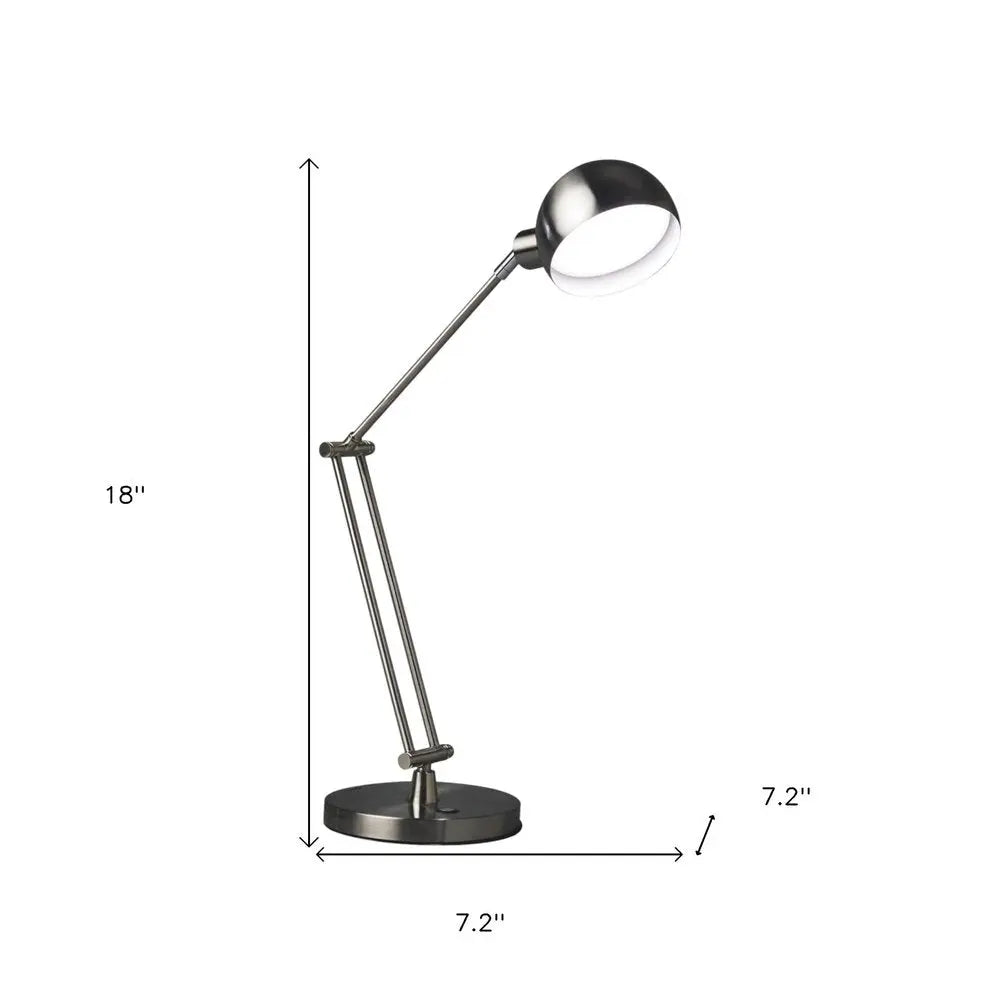 18" Nickel Metal Adjustable Swing Arm LED Desk Lamp With USB HomeRoots