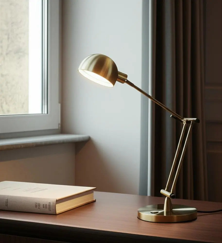 18" Antiqued Bronze Adjustable Swing Arm Desk Lamp USB With Antiqued Bronze Shade HomeRoots