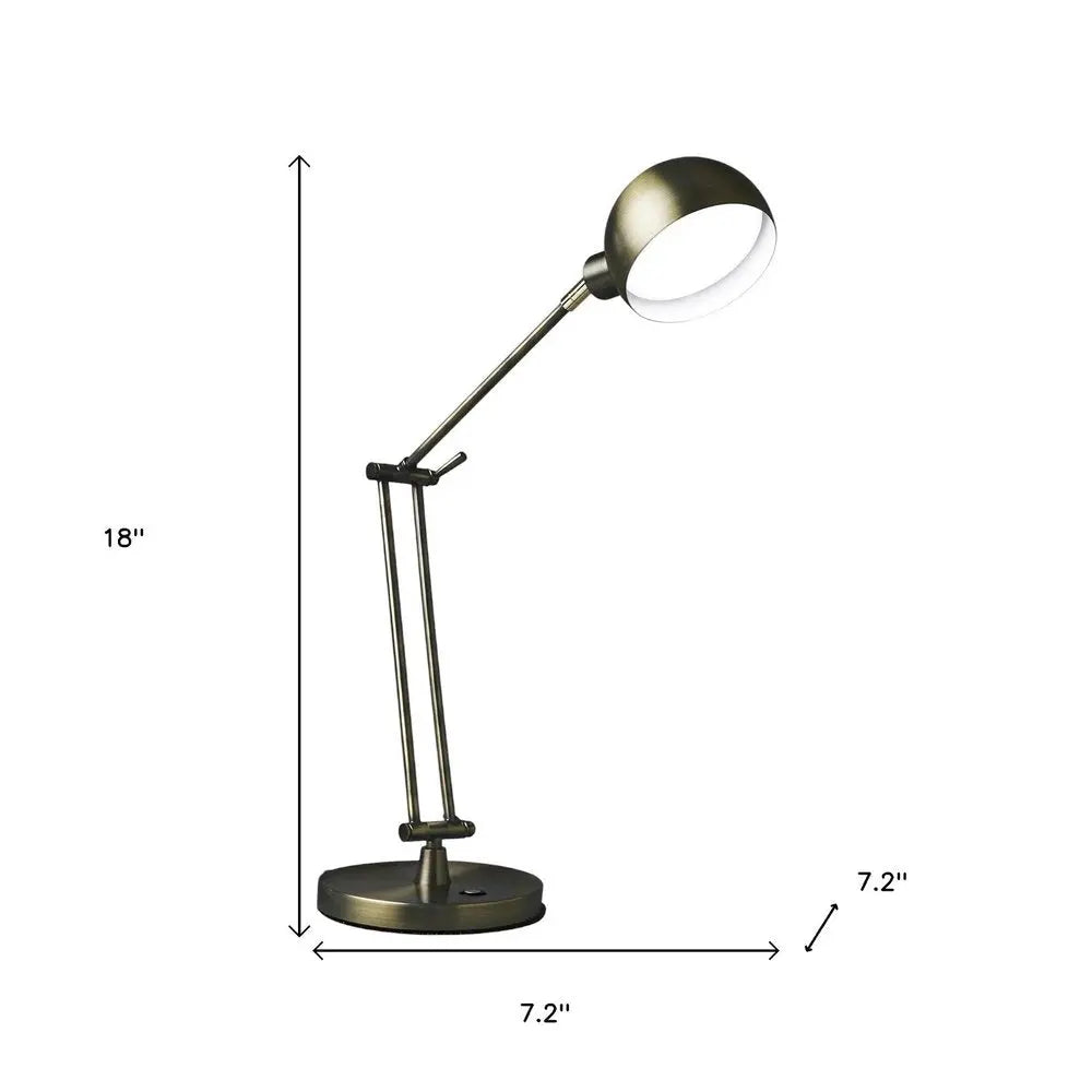 18" Antiqued Bronze Adjustable Swing Arm Desk Lamp USB With Antiqued Bronze Shade HomeRoots