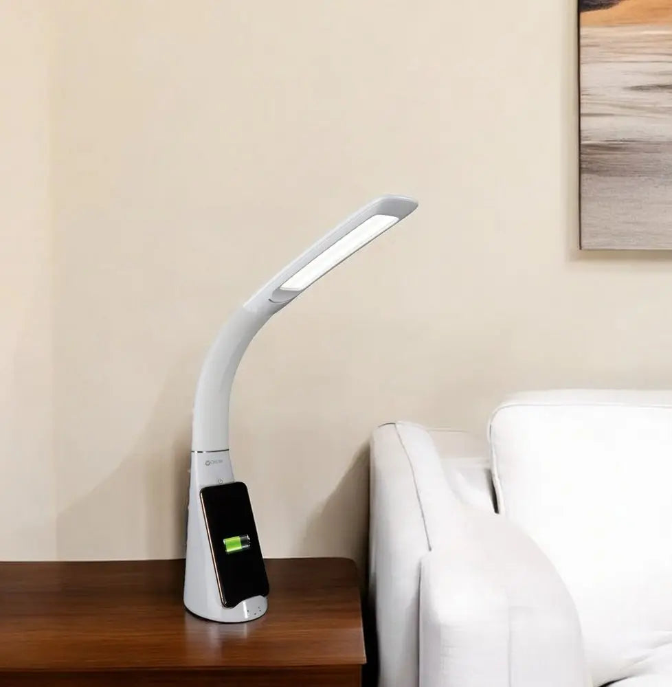 Contemporary White Sanitizing and Charging LED Desk Lamp HomeRoots