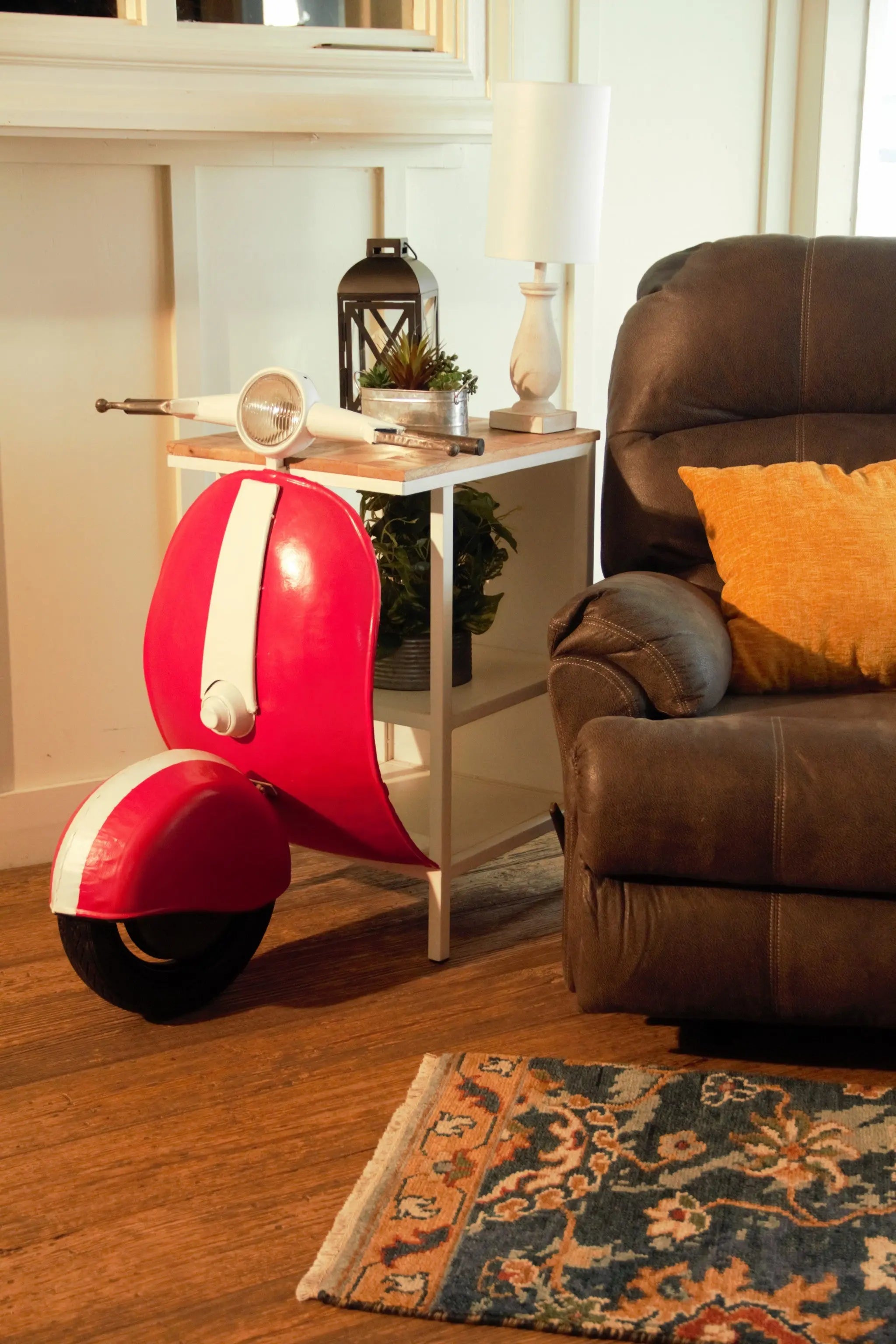 26" Red and Off White Novelty Scooter Open Cabinet With Two Shelves HomeRoots