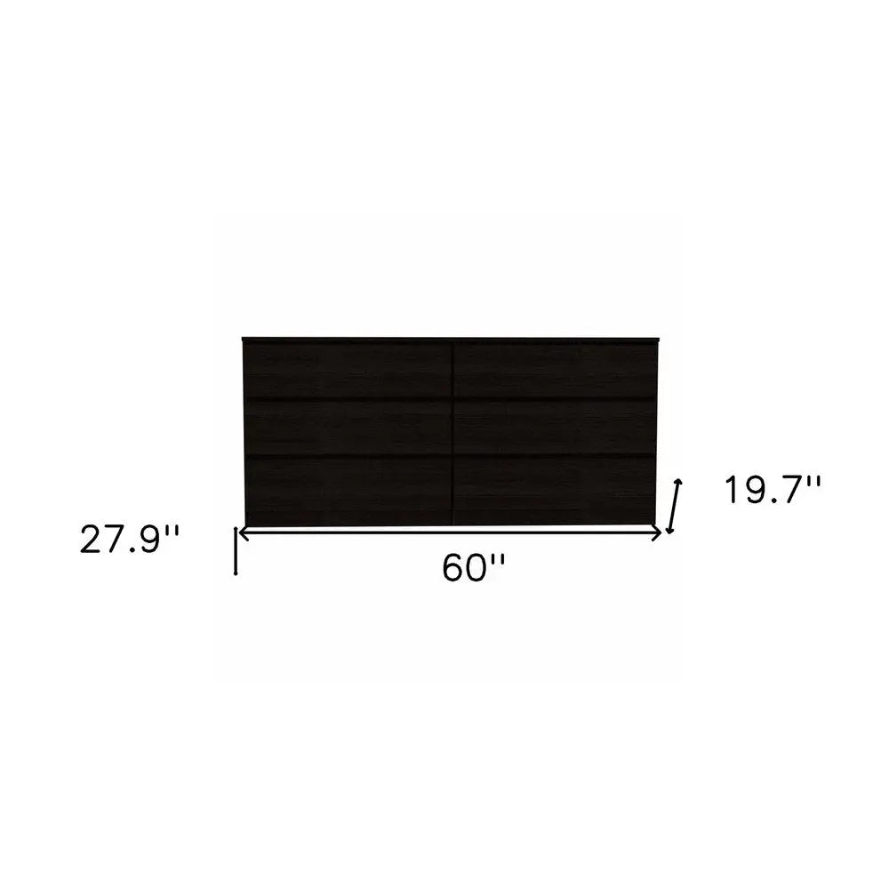 60" Black Six Drawer Double Dresser HomeRoots